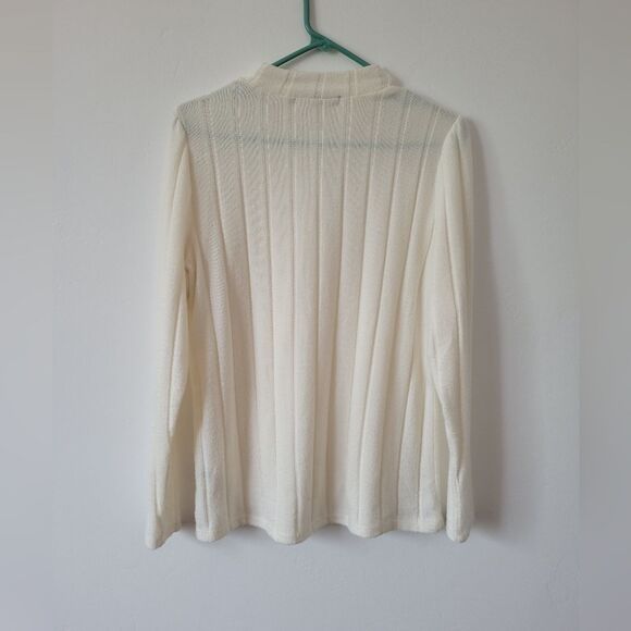 Adrienne Vittadini Cream Lightweight Sweater Semi Sheer Ribbed Old Money Medium - Picture 8 of 10
